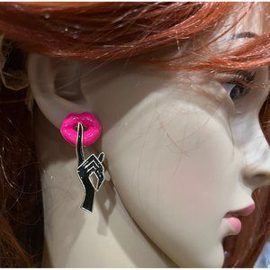 Hot pink stud earrings big statement large hot pink black stud neon chunky lips